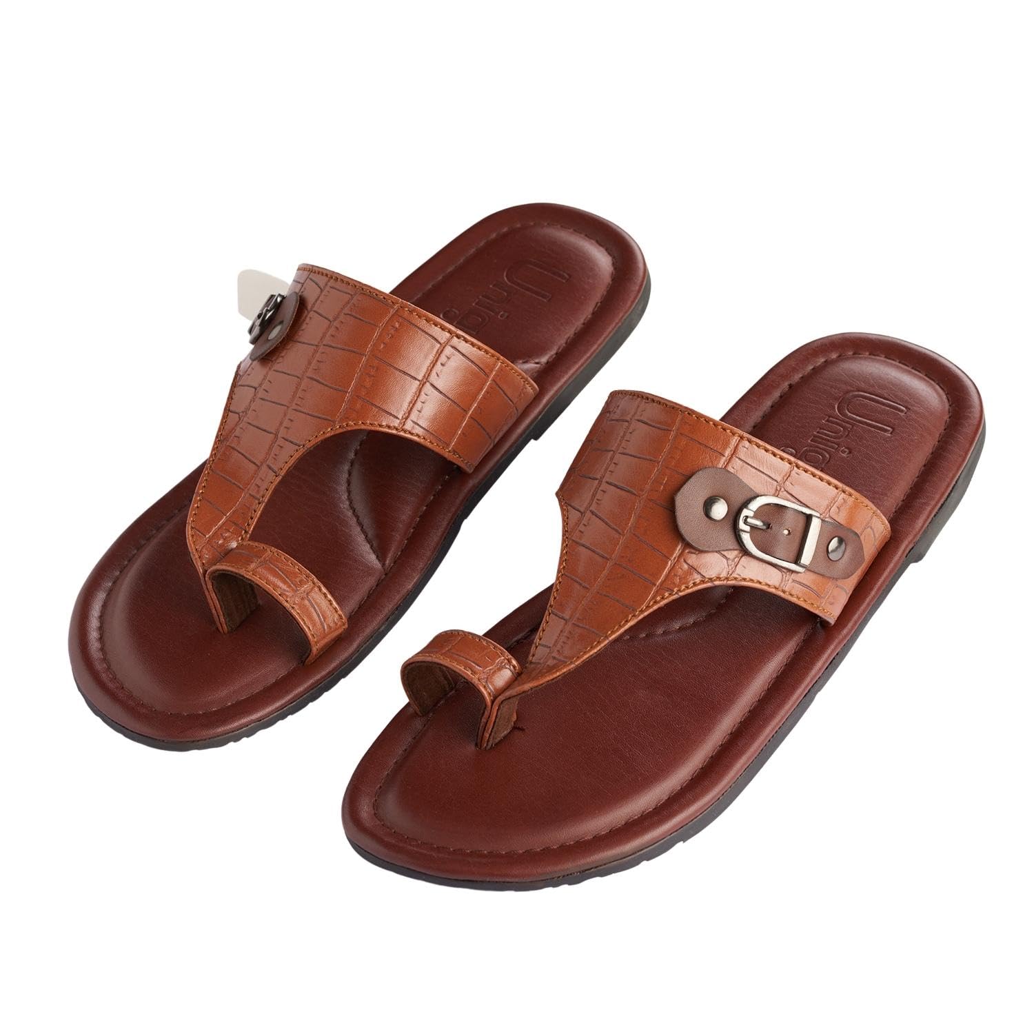 Unigo Stylish Chappal For Men | Lightweight and Comfortable Slippers for Men | Vegan Leather Chappal, Flip Flops For Everyday Wear | Soft & Durable Footwear | Mens Casual Sleeper | Size-7, Orion,Brown (B0CTQZGTPW) Amazon Price History, Amazon Price Tracker