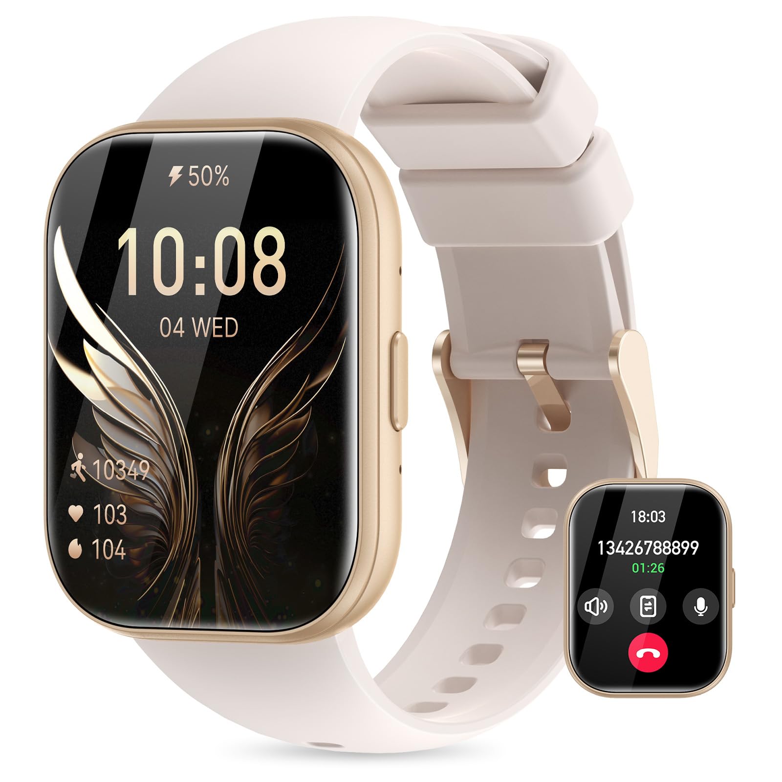Miecgth Smartwatch Donna con ET/HRV/SIRI 1.75“ TFT orologio smartwatch donna con Chiamate Bluetooth SpO2 Monitoraggio Ciclo IP68 Sonno Cardiofrequen Fitness Tracker iOS Android (Beige)