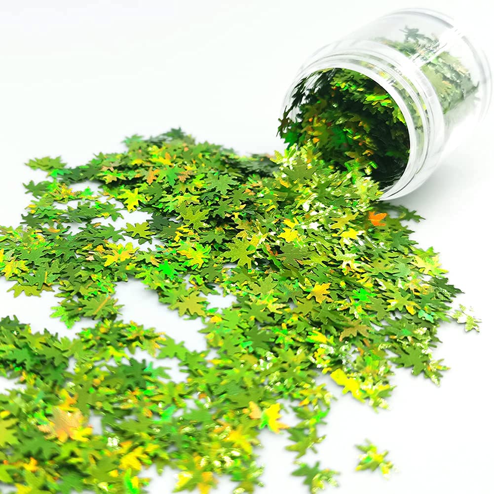 Leaves Chunky Glitter Flakes Nail Art Sequin Pot Weed Leaf Shine Shaped Pomona Green Azure Green Mixed Iridescent Sparkle for DIY Craft Decoration Party Festival 20ml Jars