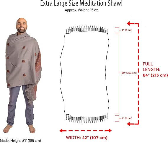 Exotic Vegan Meditation Shawl - Large Unisex Prayer Wrap, Oversize Scarf & Versatile Indian Style Blanket