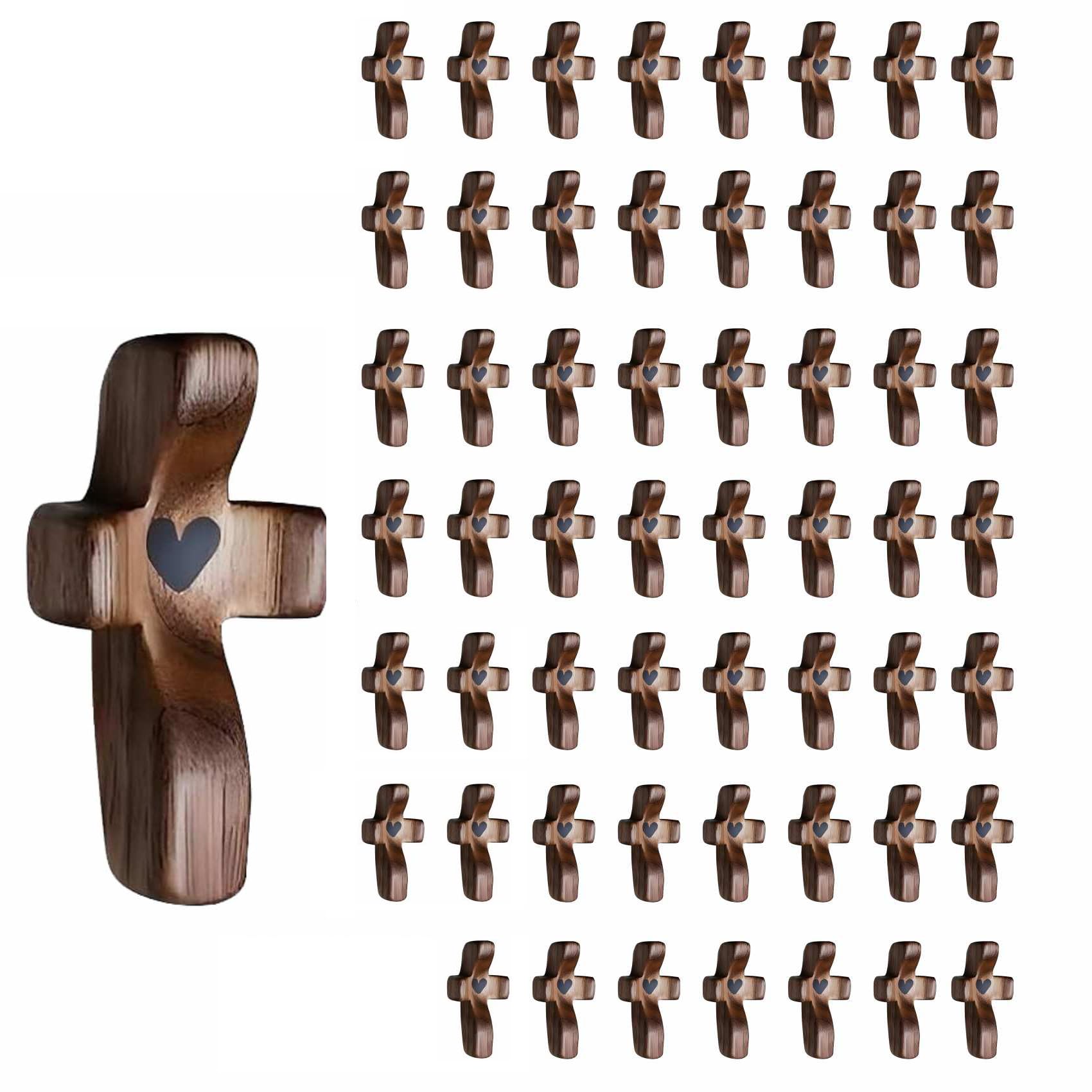 55 Pack Walnut Prayer Crosses, Pocket Comfort Cross for Church Ministry