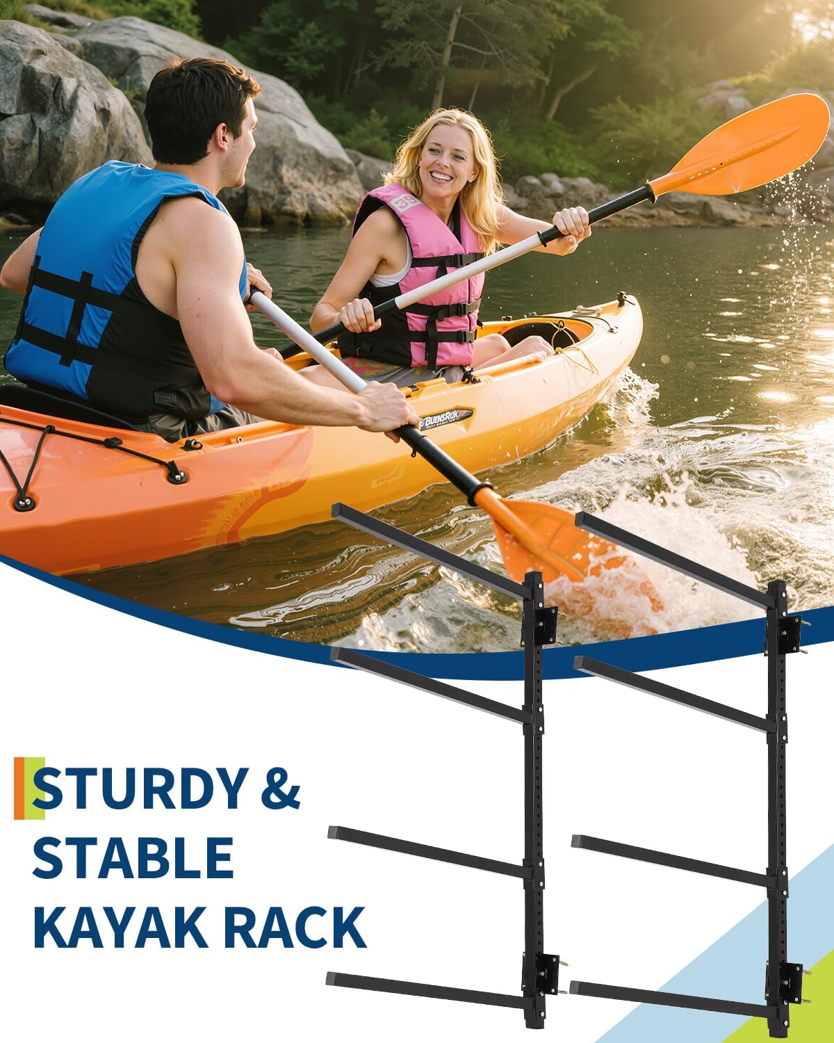 GarveeLife 4 Kayak Storage Rack, 400 Lbs Heavy Duty Adjustable Kayak Wall Mount Rack for Garage and Outdoor Storage, Metal Stand Perfect for Canoe Paddle Board Surfboard, Black