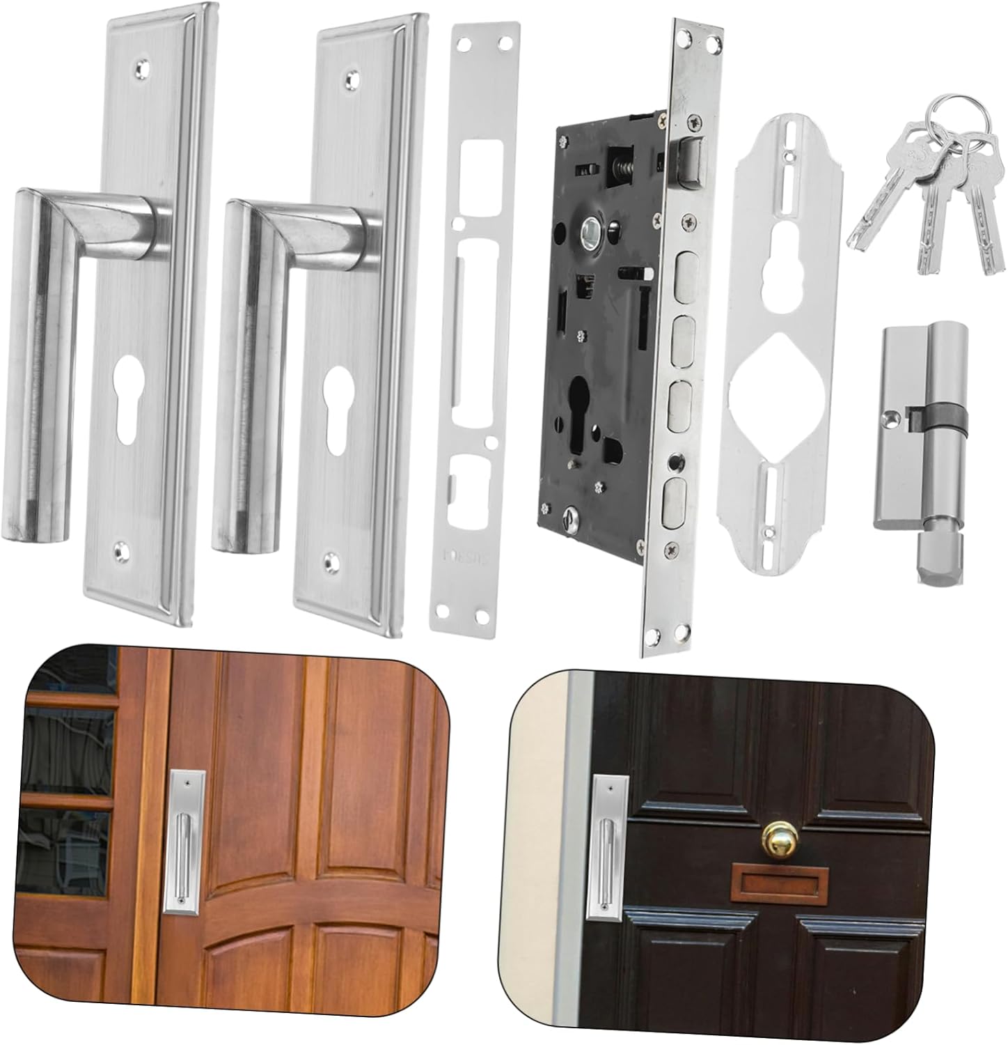 1set Door Lock Handle Set with Key and -Resistant Design for Interior and Easy Installation with All Hardware Included