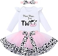 Vista 1 de IBTOM CASTLE Conjunto de ropa para niñas de 1er cumpleaños con diseño de pasteles, falda tutú, diadema y accesorios para fotos Rosa - dos largos