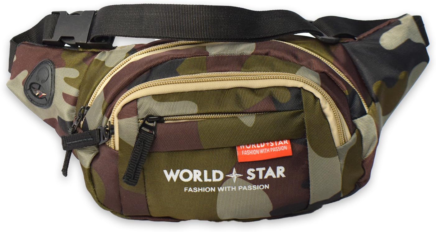 Polyester Waist Pack Travel Handy Hiking Zip Pouch Document Money Phone Belt Sport Bag for Men and Women and Adult | Multicolor-4 | Fluffy Army Waist Bag