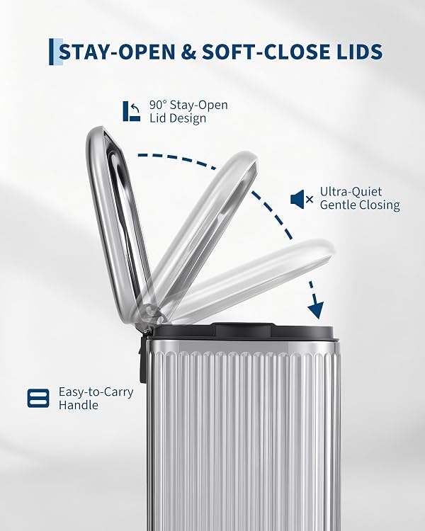 PrecisionAuto 12L Silver Stainless Steel Trash Can with Lid, Soft-Close Step Garbage Bin, Fingerprint-Proof Rectangular Wastebasket with Removable Bucket for Bathroom & Office by PrecisionAuto - Used condition - Image 3