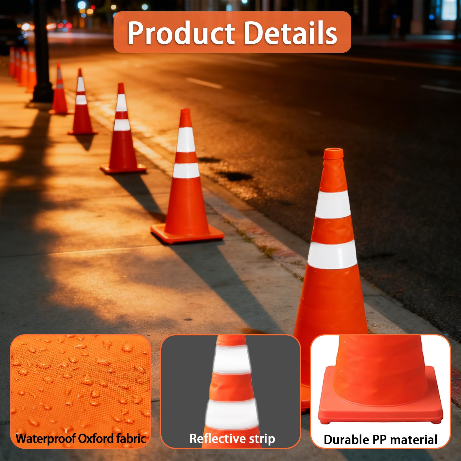 BRGD 4 Piezas Conos de Seguridad Vial Plegables, Plegable Cono de Tráfico Pop Up con Banda Reflectante para Obras, Aparcamientos y Señalización Deportiva