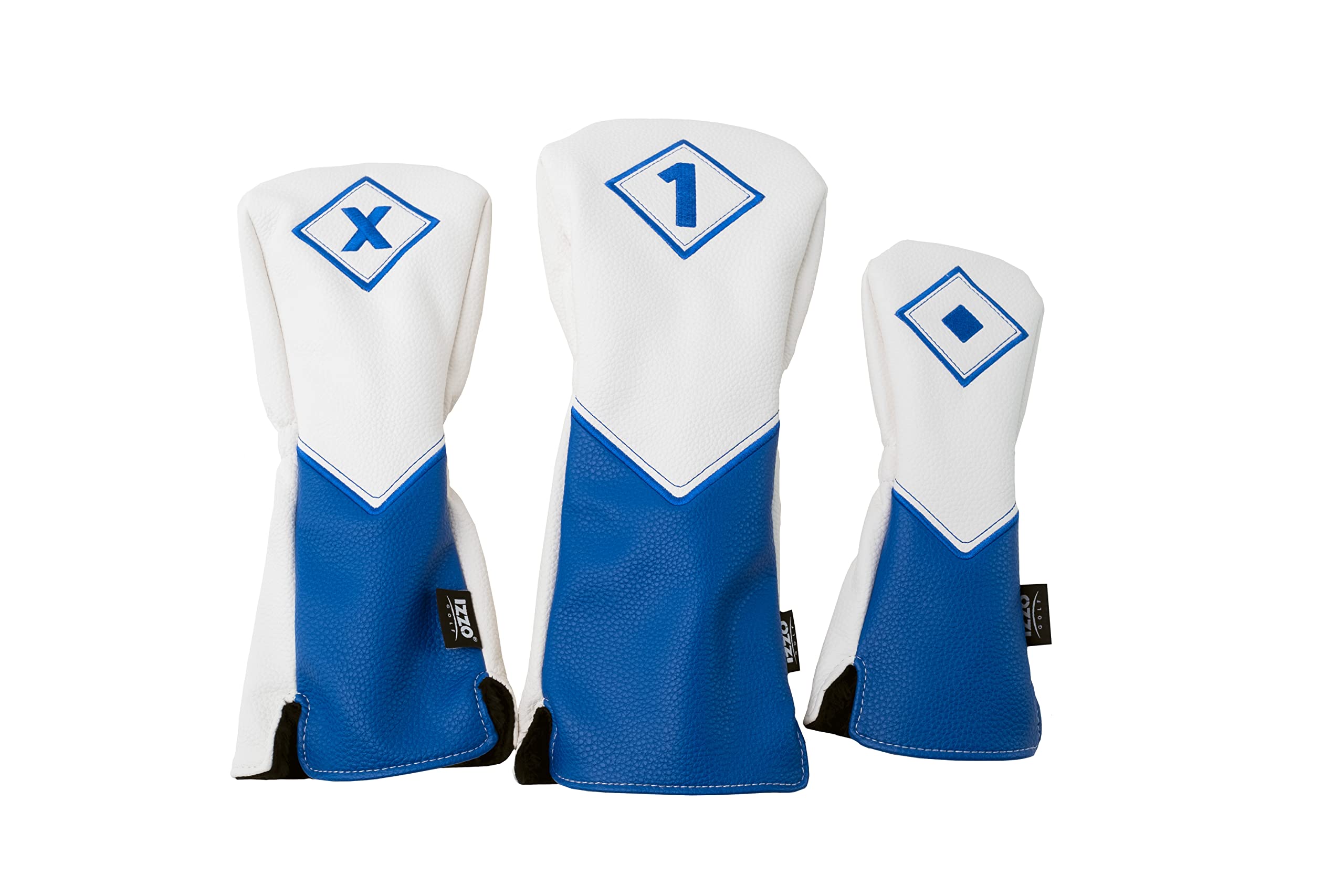 IZZO Golf Premium Headcover Set White/Blue - Includes Driver, Fairway Wood and Hybrid Golf headcovers