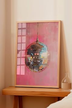Zestia Ahşap Çerçeveli Tablo, Pembe Disko Topu, Genç Odası Dekoru Poster No: 111965 30 x 40