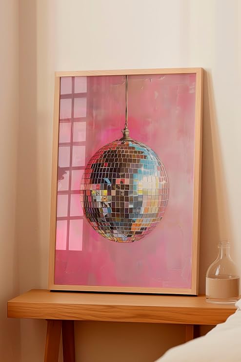 Zestia Ahşap Çerçeveli Tablo, Pembe Disko Topu, Genç Odası Dekoru Poster No: 111965 30 x 40