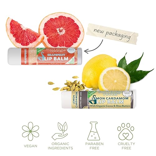 Miniatura 4 de Juego de bálsamo labial vegano  Paquete de 6 bálsamos labiales de tacto relajante. Bolsa de muselina y llavero para bálsamo labial (azul) lavanda