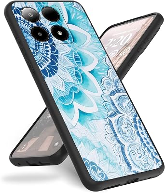 Case for Boost Summit 5G Phone Case,Slim Anti-Scratch Shockproof Durable Black Silicone Protective Cover Case for Boost Mobile Summit 5G 2024 6.6",Blue Mandala Flower