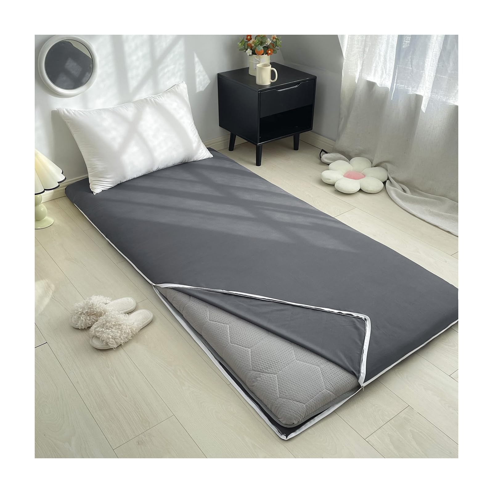 Mswborml All-Inclusive Cotton Cover for Traditional Japanese Floor Futon Mattress, Folding Zip Cover for Japanese Futon Mattress, Washable Tatami Mattress Cover, Easy to Install,A,100x200cm/39x79in