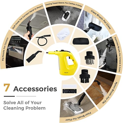 Miniatura 5 de S AFSTAR Limpiador de vapor de mano, vaporizador presurizado de 1400 W con accesorios de 14 piezas y bloqueo para niños, mopa de vapor portátil