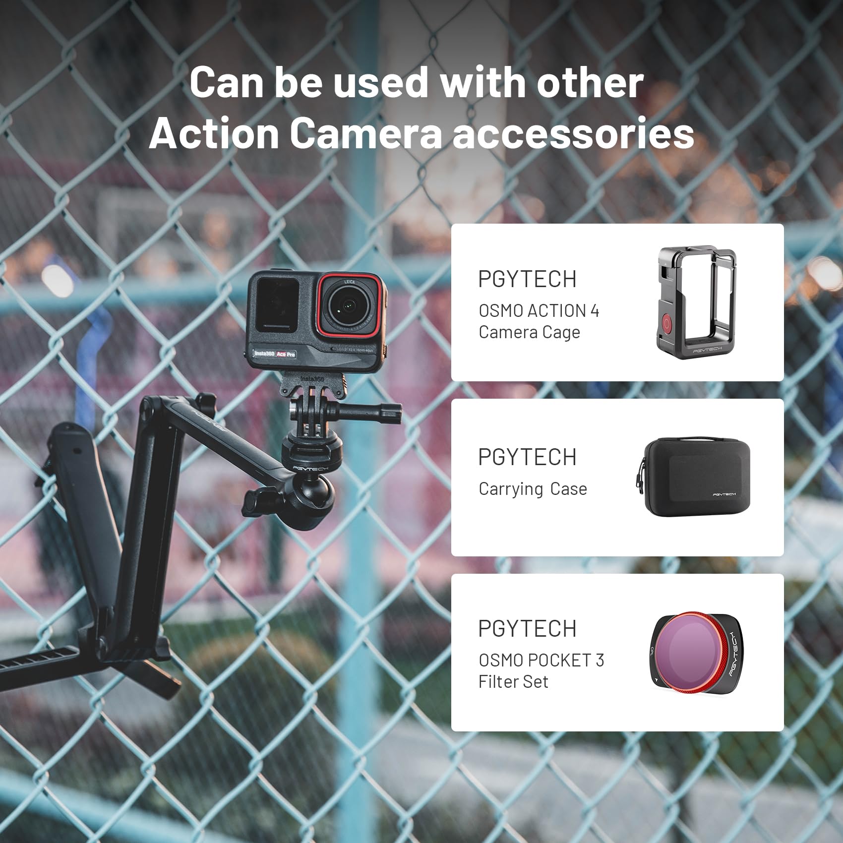 PGYTECH MantisPod Z Treppiede Estensibile per Action Cam, Impugnatura Portatile con Testa a Sfera a 360° e Sistema CapLock per DJI OSMO/Action/Pocket, per Insta360, per GoPro, Supporto da Tavolo
