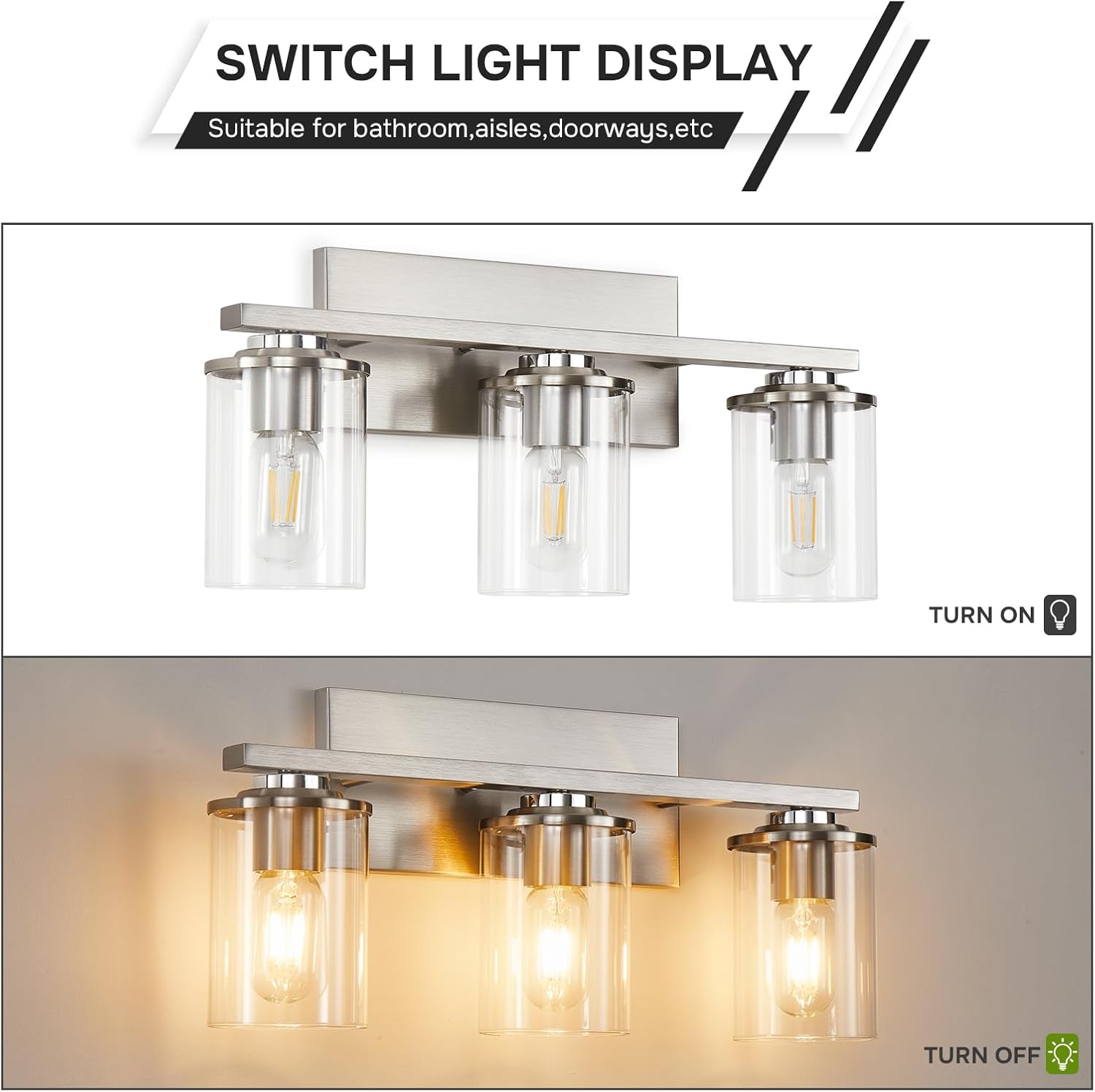 Matte Black 5-Light Bathroom Vanity Fixture with Glass Shades