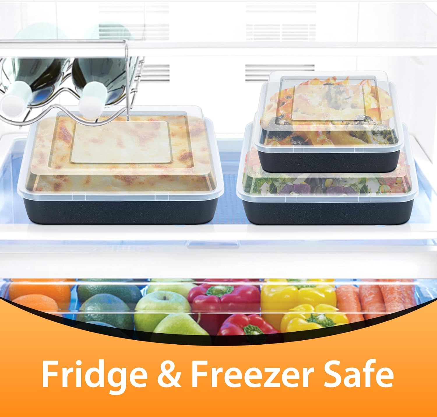 E-far Square Bakeware Lid, 2-Pack Plastic Food Storage Replacement Cover Set, Fits for E-far 9 x 9 -Inch Baking Pan image 5