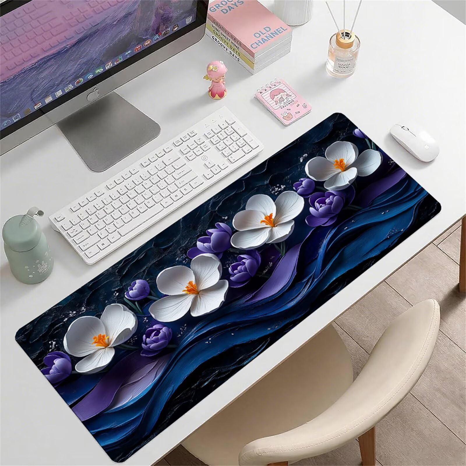 Czarna podkładka pod mysz XXL 1600 x 800 x 3 mm kwiat pod ręką akcesoria biurowe antypoślizgowa gumowa podstawa i zszyte krawędzie podkładka pod mysz dla graczy do dekoracji biura dekoracyjnego