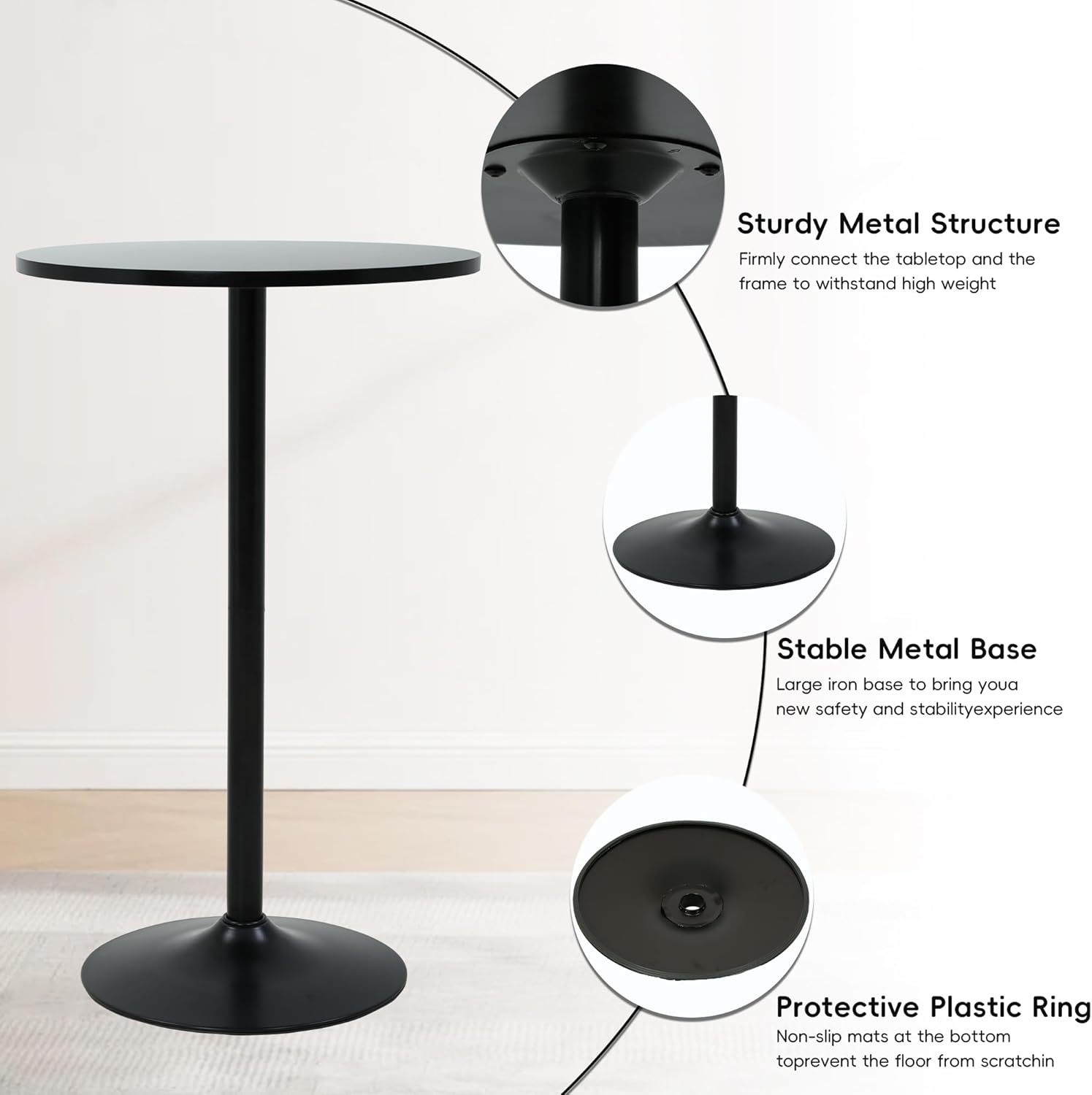 Drink Stand Side Table 40Inch Small Round Coffee Tables and Sturdy Metal Base Outdoor Bar Table Tall for Home and Kitchen Dining