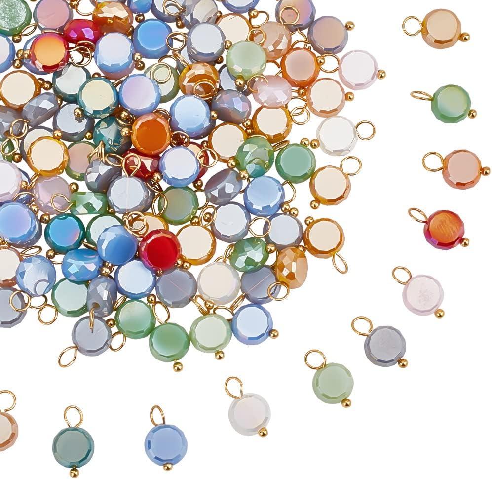 Crackle Glass Cube Charms Colorful Mixed Shape Connectors Charms with Loops Links Connectors for DIY Bracelet Earring Necklaces Jewelry Making