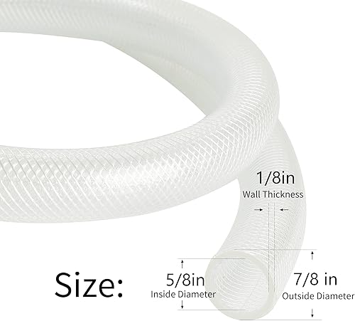 Miniatura 2 de Tubo de vinilo de plástico de manguera trenzada transparente de 58 pulgadas de diámetro interior x 78 pulgadas de diámetro exterior de 50 pies, tubo