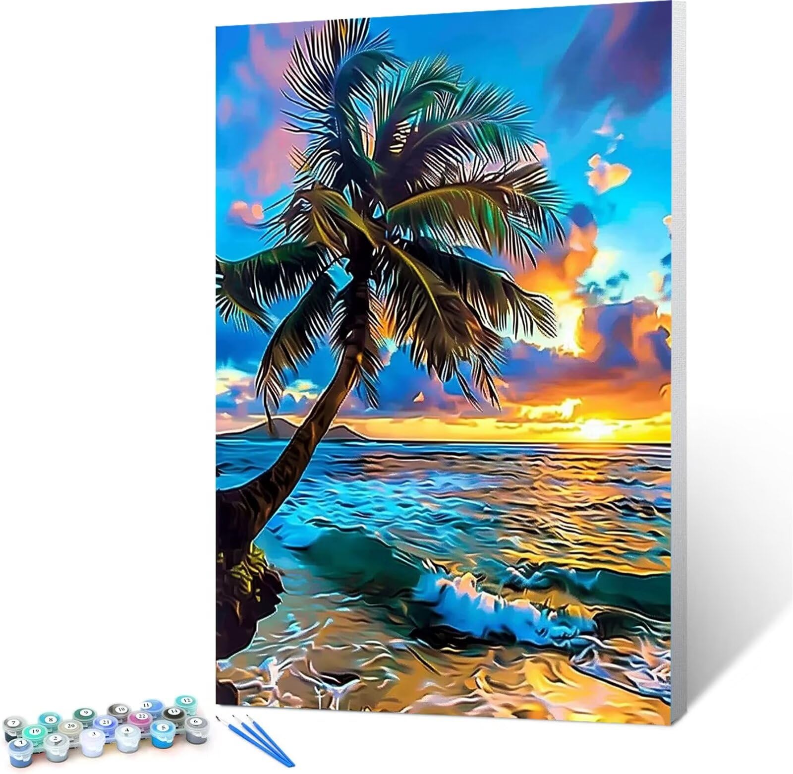 Peepezo Malen nach Zahlen Erwachsene Sonnenuntergang Tropisch DIY Öl Leinwand Gemälde Set für Anfänger & Senior Acrylic Malen Malerei Heimwerk Weihnachten Paar Freund Geschenk 60x80cm (mit Rahmen)