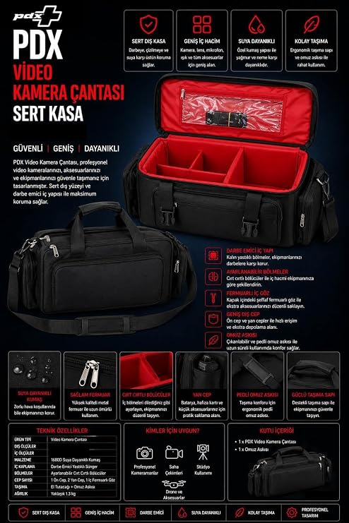 PDX Video Kamera Çantası | Sert Kasa | 40x20x20 cm