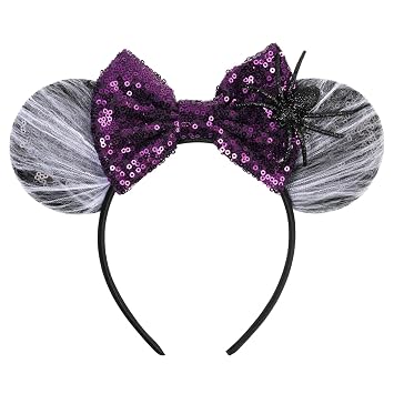 bianbaistar Halloween Spider Sequin Mouse Ear Headband - Spooky & Sparkly Accessory for Theme Parks & Costume Parties