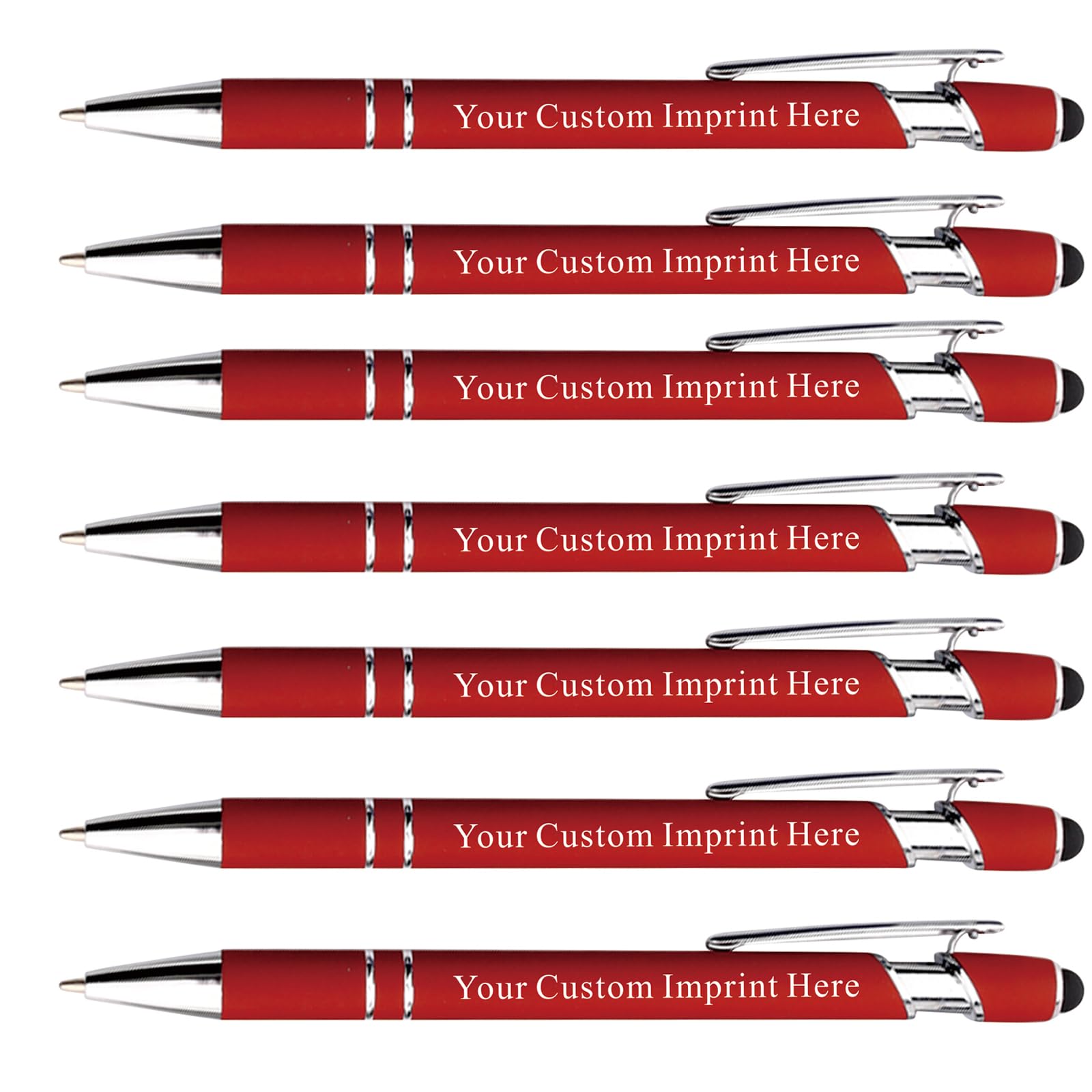 Personalized Pens with Stylus - Custom Metallic Printed Name Pens with Black Blue Ink - Business Advertising- Imprinted with Logo or Message (10 count, Red)