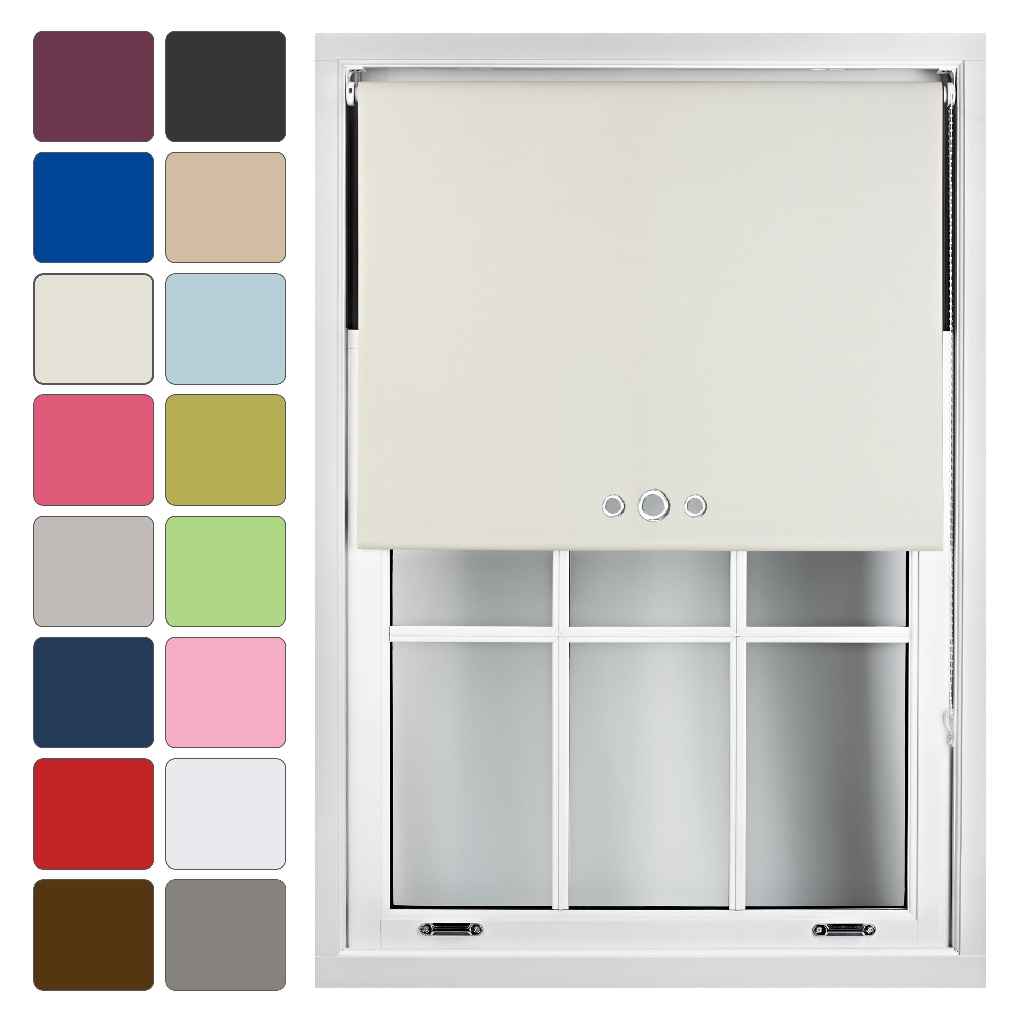 Furnished Cream Blackout Roller Blind With Triple Eyelets Made To Measure, 120W X 165H Cm