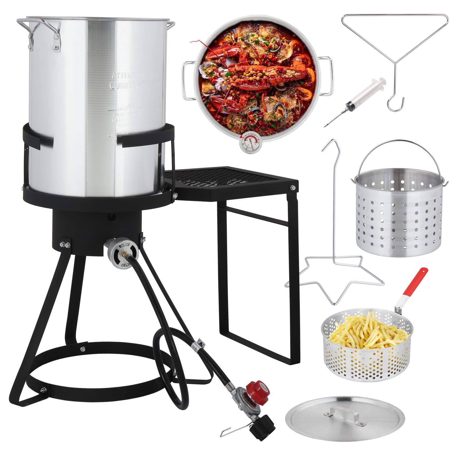 Outvita 30Qt Turkey Deep Fryer &amp; 10QT Fish Fryer Kit w/Baskets, Aluminum Fish &amp; Seafood Boiler Steamer with 55,000 BTU Propane Gas Burner &amp; Additional Prep Table, Ideal for Outdoor Fry