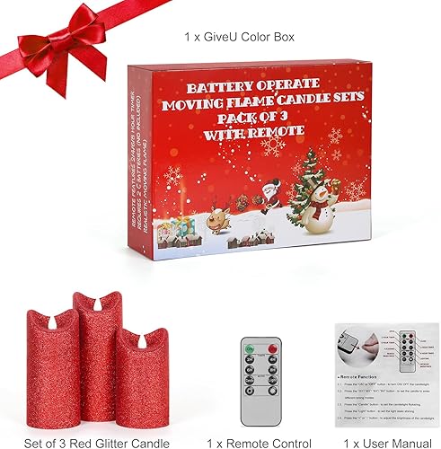 Miniatura 4 de Paquete de 3 velas LED de llama móvil 3D con purpurina roja, control remoto de 10 teclas, vela sin llama con temporizador, decoración del hogar,