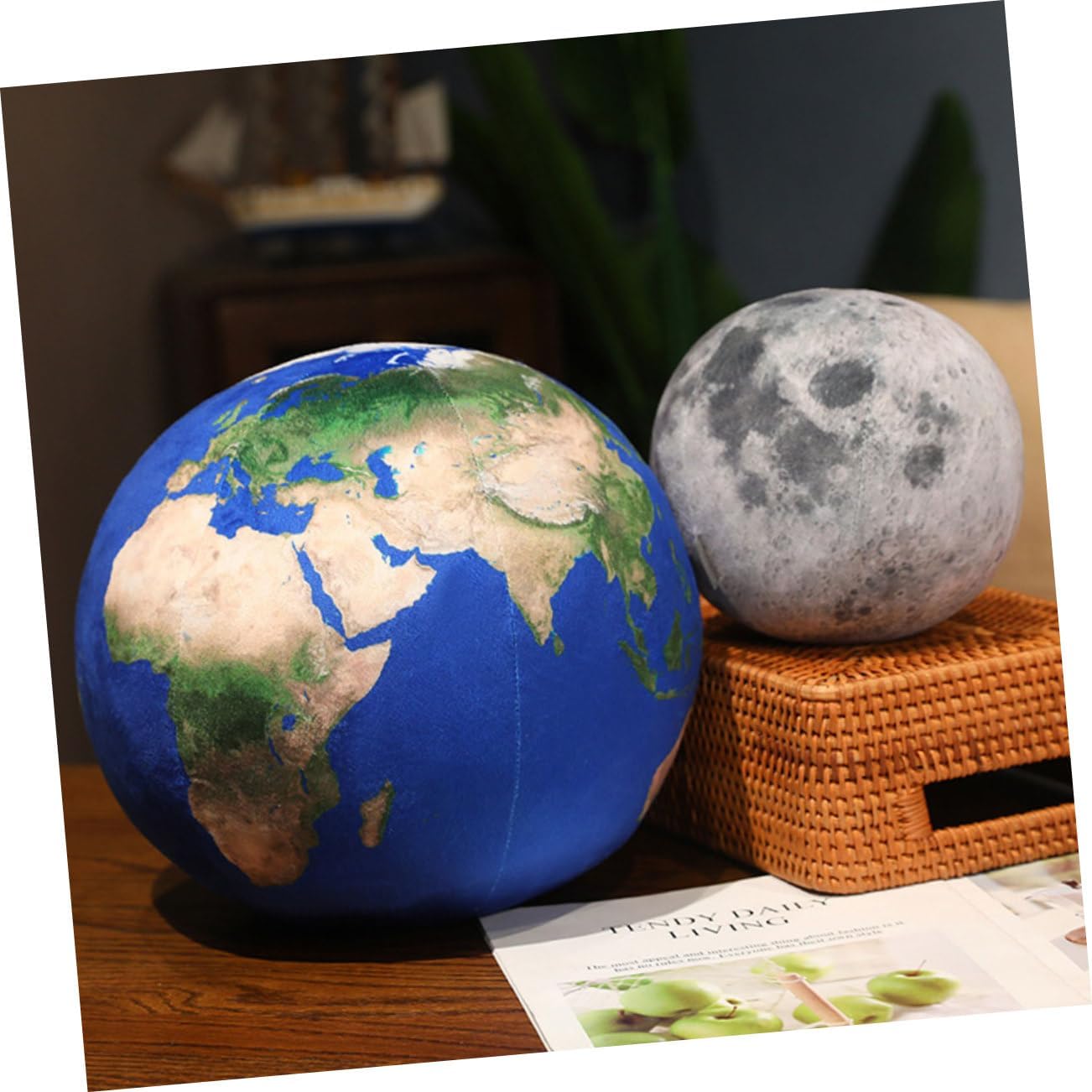 Plush Earth Pillow Cozy Ball Shaped Throw Cushion with Soft Furry Texture for Sofa Decor and Educational Use Detachable Cover