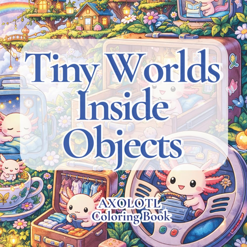 Tiny Worlds Inside Objects: Axolotl Coloring Book