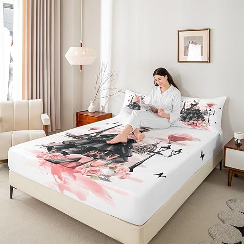 Miniatura 11 de Juego de sábana bajera ajustable para niños con diseño de guitarra eléctrica, estilo retro, diseño de notas musicales, decoración de habitación