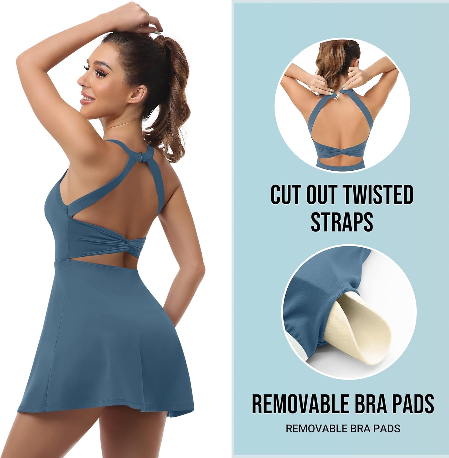 JAFINSY Womens Workout Tennis Dress with Built in Shorts and Bra Athletic Golf Activewear for Exercise - Image 4