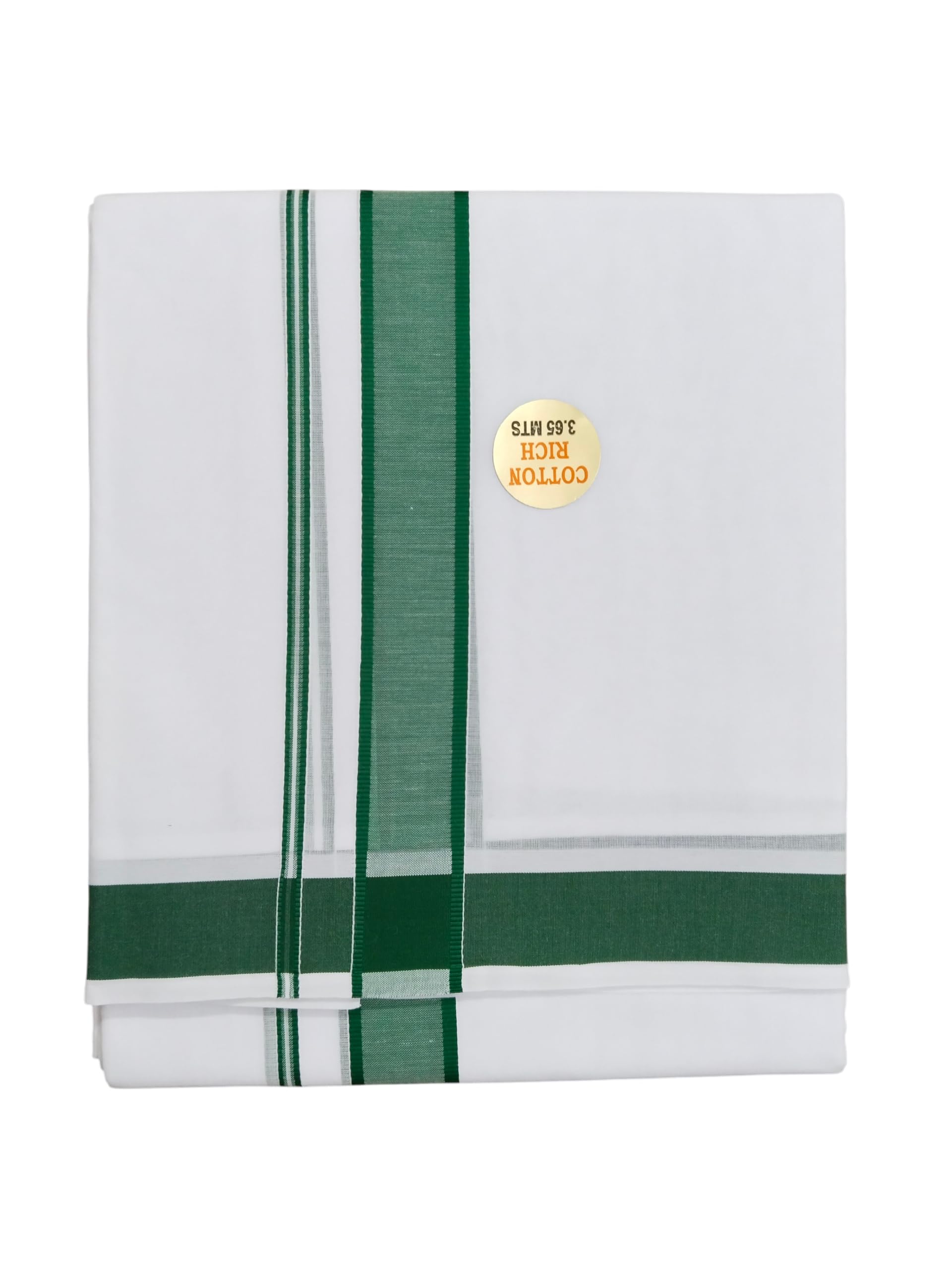 sri raajam textiles RAAJAM Traditional Mens Pure Cotton White Dhoti, Dark Green Border, 3.65 Metres Size, 8 Yard Double Layer Dhoti-picture-32