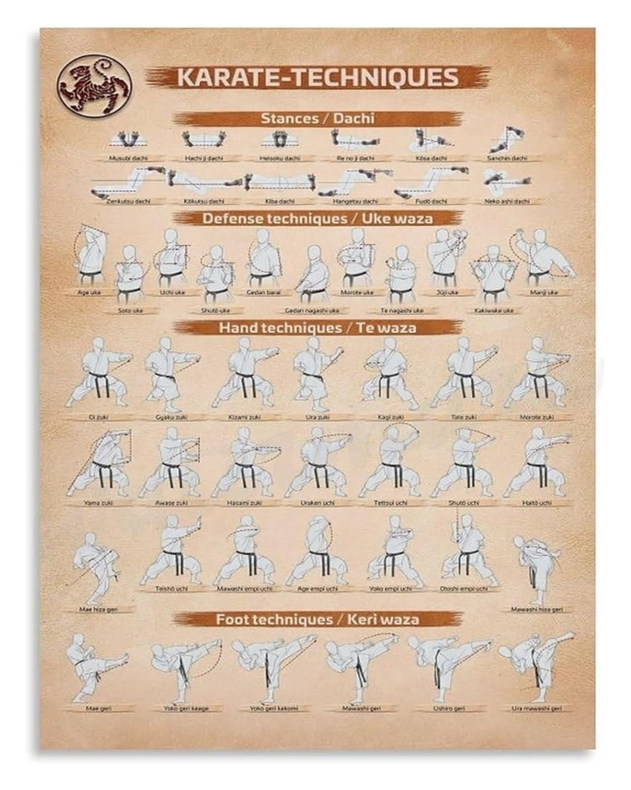 BIANMTSW Traditional Fighting Styles Art Print Karate Taekwondo Judo Canvas Wall Decor for Boys Room Game Room or Home Theater Framed,08x12inch(20x30cm)