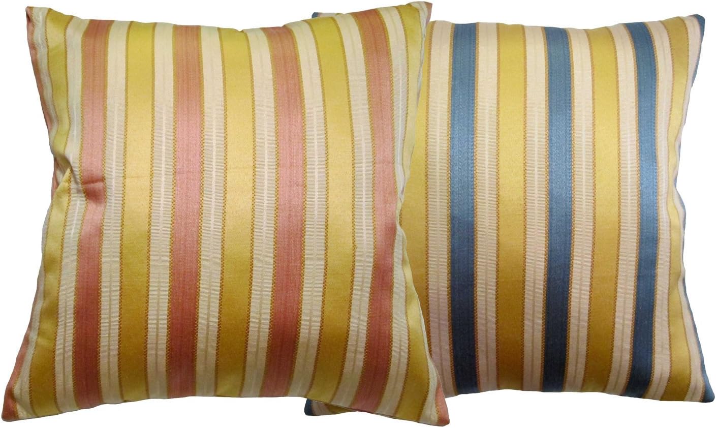 ReynosoHomeDecor Blue, Beige, and Gold Stripes Brocade Decorative Throw Pillow Cover (34x34 Inch Cover)