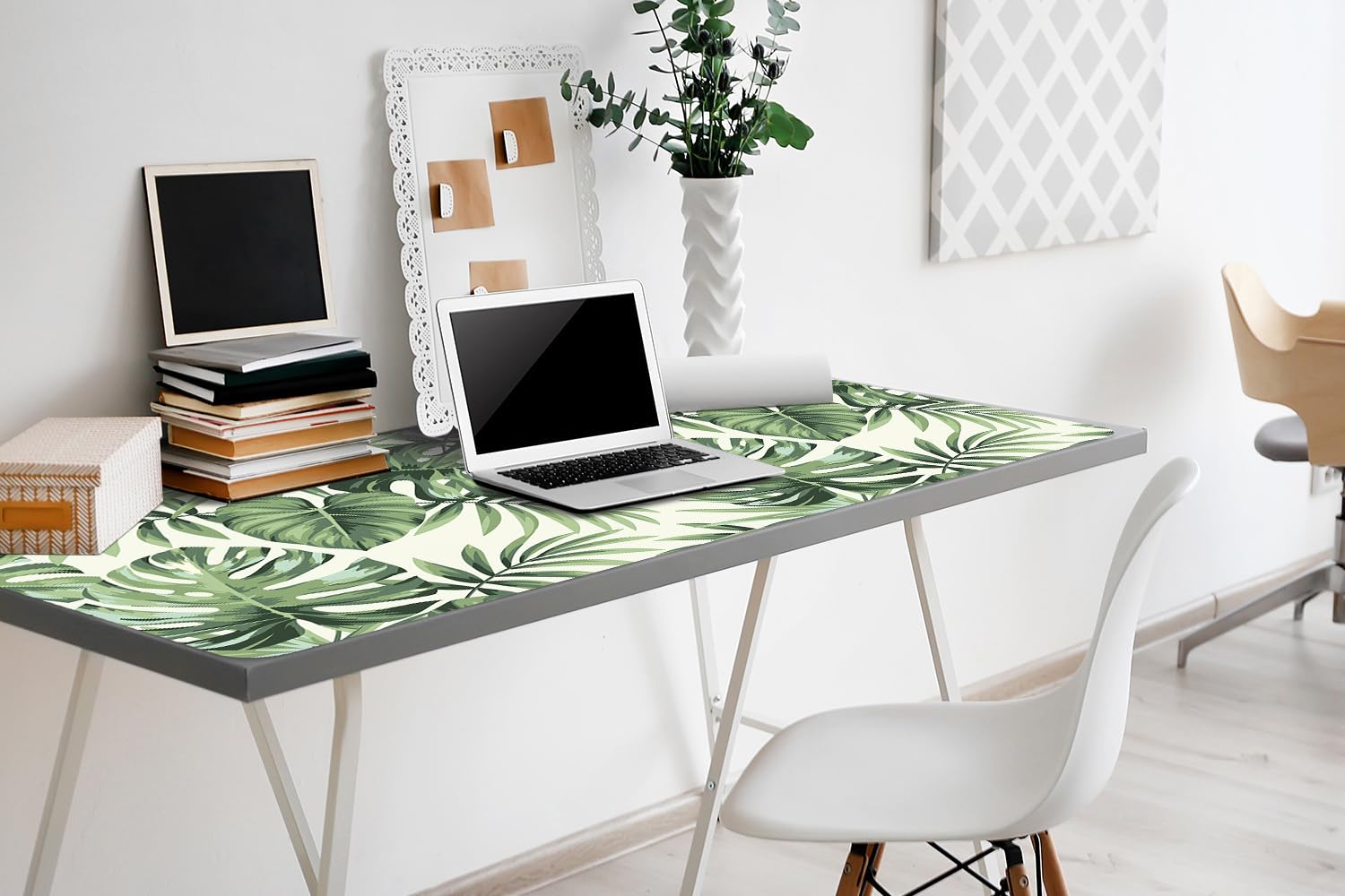 Tappetino da Scrivania 100x50 cm Protezione e Decorazione in Vinile PVC Antiscivolo Impermeabile Facile da Pulire Superficie Protettiva per Ufficio e Casa - Motivo tropicale