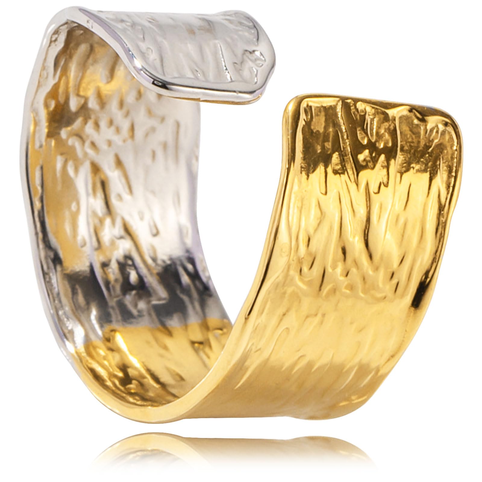 REELMAR Adjustable Hammered Ring for Women 18K Gold-Plated Chunky Textured Crossover Ring Vintage Open Wrap Around Ring Trendy Punk Statement Jewelry