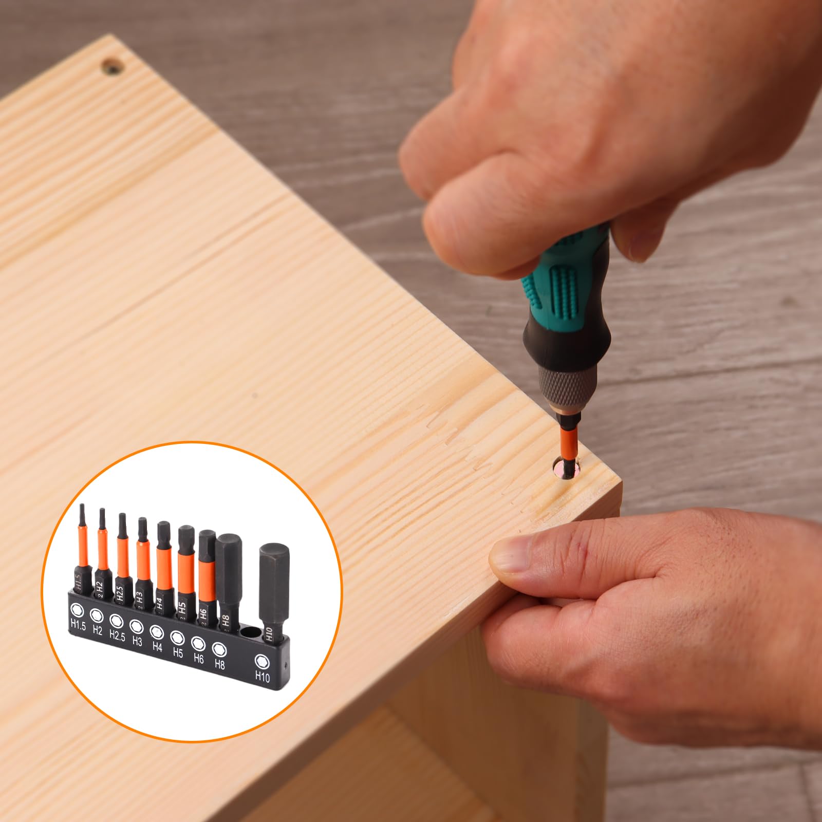 8er Set Sechskant-Bits 1/4 Zoll - H1.5 Bis H8, Magnetisch, Aus S2-Stahl