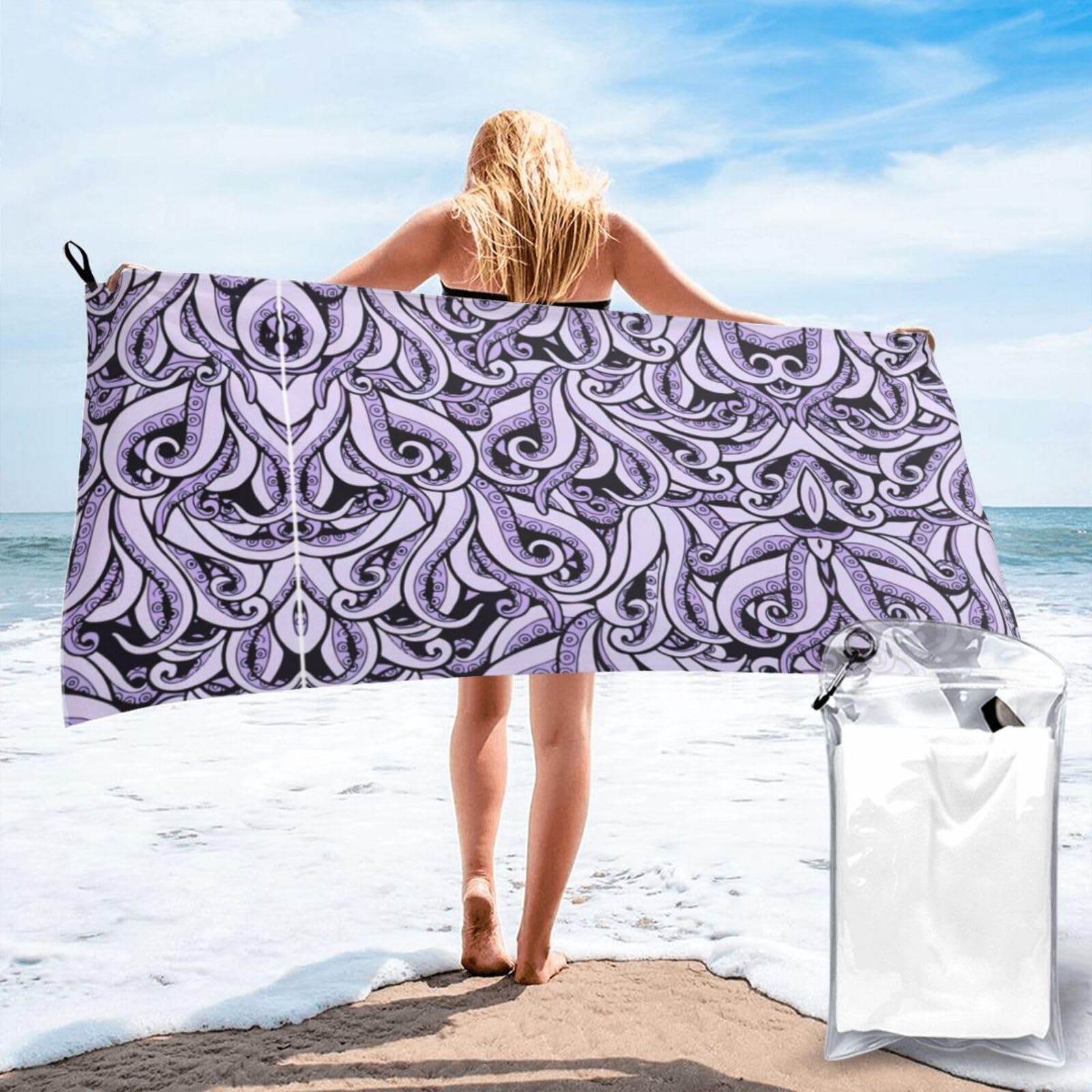 WYCZHY The Sea Print Beach Towel Soft Quick Dry For Spa Pool Gym Vacation Travelers Women Men Adults Sauna Gift