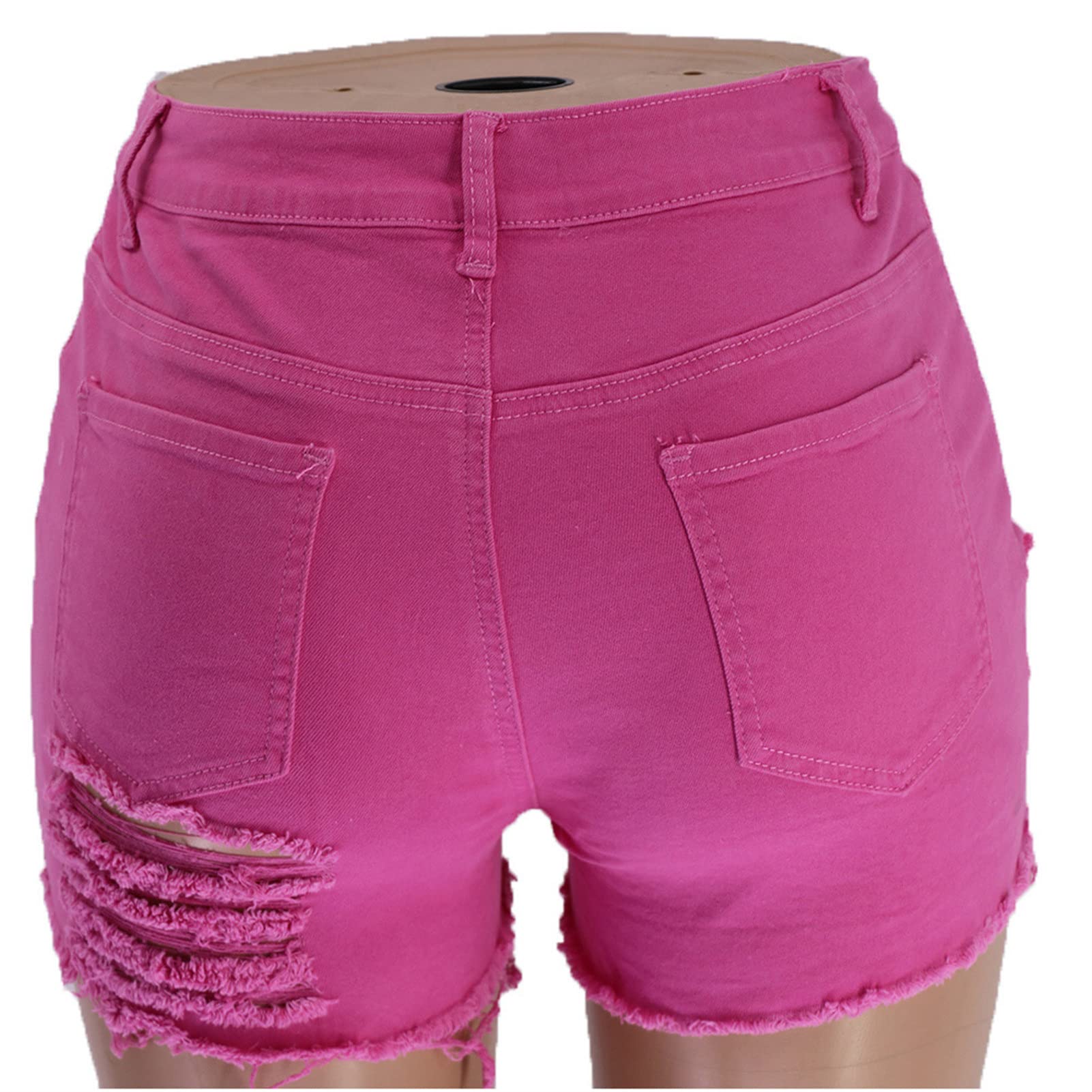Women's Ripped High Waisted Jean Shorts Summer Hot Raw Hem Casual Shorts Frayed Holes Denim Shorts with Pockets (Medium,Rose)