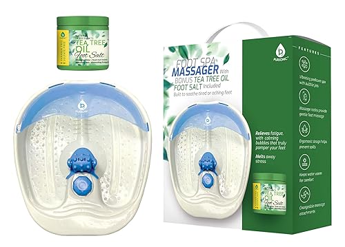 PURSONIC Masajeador de pies con burbujas vibrantes y aceite de árbol de té exfoliante de sal de pies con sal de Epsom de 10 onzas derrite el estrés