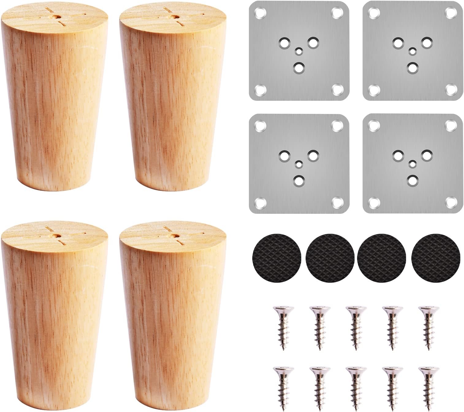 VADUDA 4PCS 10cm Wooden Furniture Legs Replacement Sofa Legs Set of 4 Wood Bed Legs Chair Legs