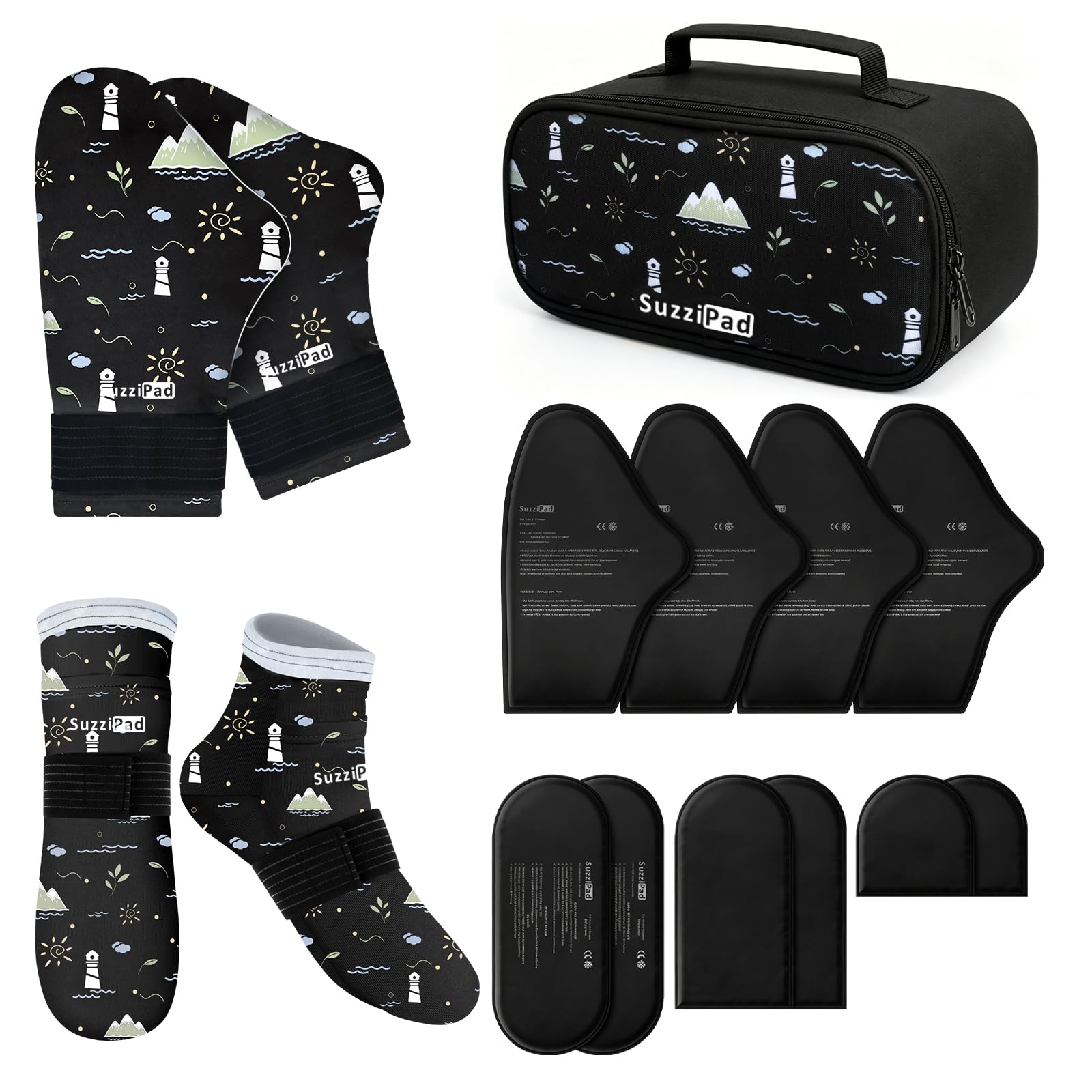 Photo 1 of SuzziPad Chemo Cooling Gloves & Socks Set, Black, Large