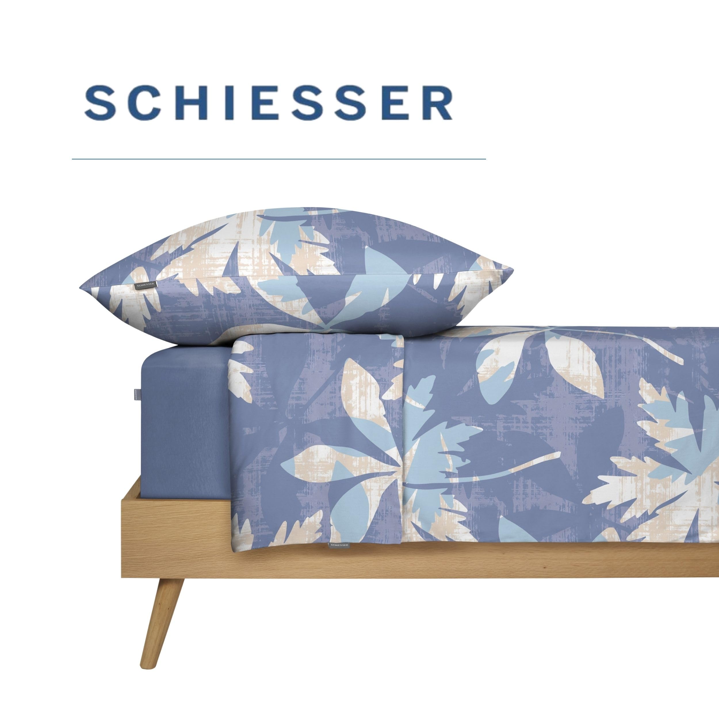 Schiesser Bettwäscheset Hoops | Baumwollsatin | 2-teilig | Gestreift | 100% Baumwolle | Seidig schimmernd & glatt | Oeko-TEX® Made IN Green | YKK-Reißverschluss | 135x200 cm + 80x80 cm | Blau