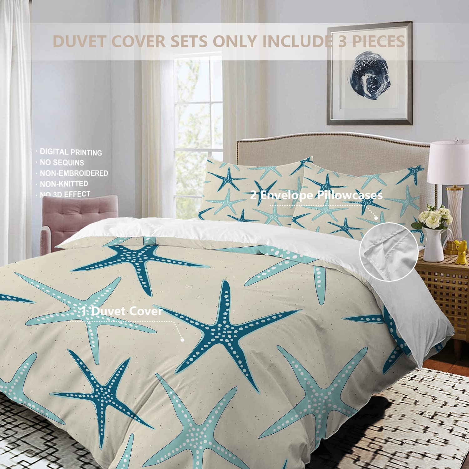 Vie Savaran Juego De 4 Fundas De Almohada De Playa De Verano Náuticas Con Estrellas De Mar Y Conchas Marinas, Cielo Azul, Nubes Blancas, Océano, Minimalista, Fundas De Cojín De Lino