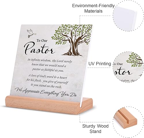 Miniatura 6 de PETALSUN Regalos de pastor para hombres, regalos de agradecimiento al pastor, letrero de mesa para pastor con soporte de madera, ideas de regalo de